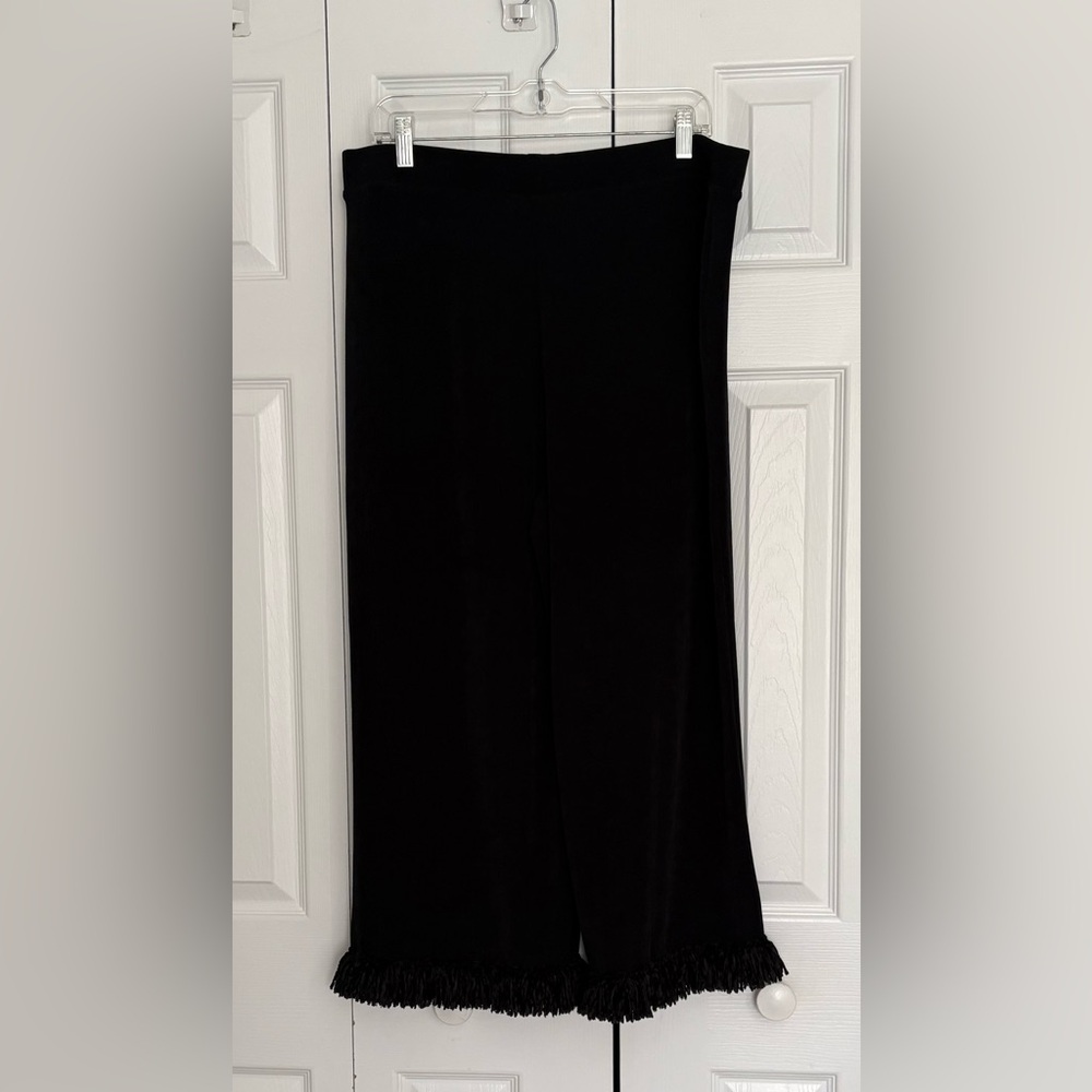 Chico's Black Wide Leg Fringe Hem Pants